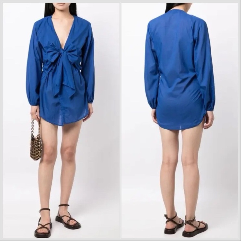 Faithfull the Brand Royal Blue Mantra plunging V-neck cotton Cover Up Dress Sz L